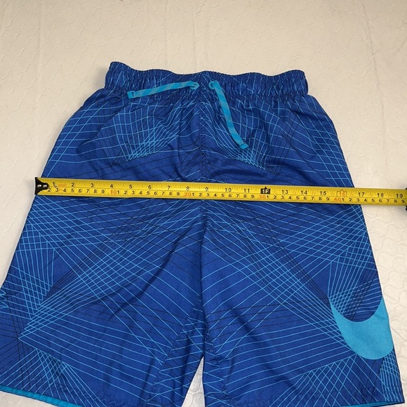Nike blue with turquoise swoosh mesh lined drawstring swim trunks - Picture 3 of 8